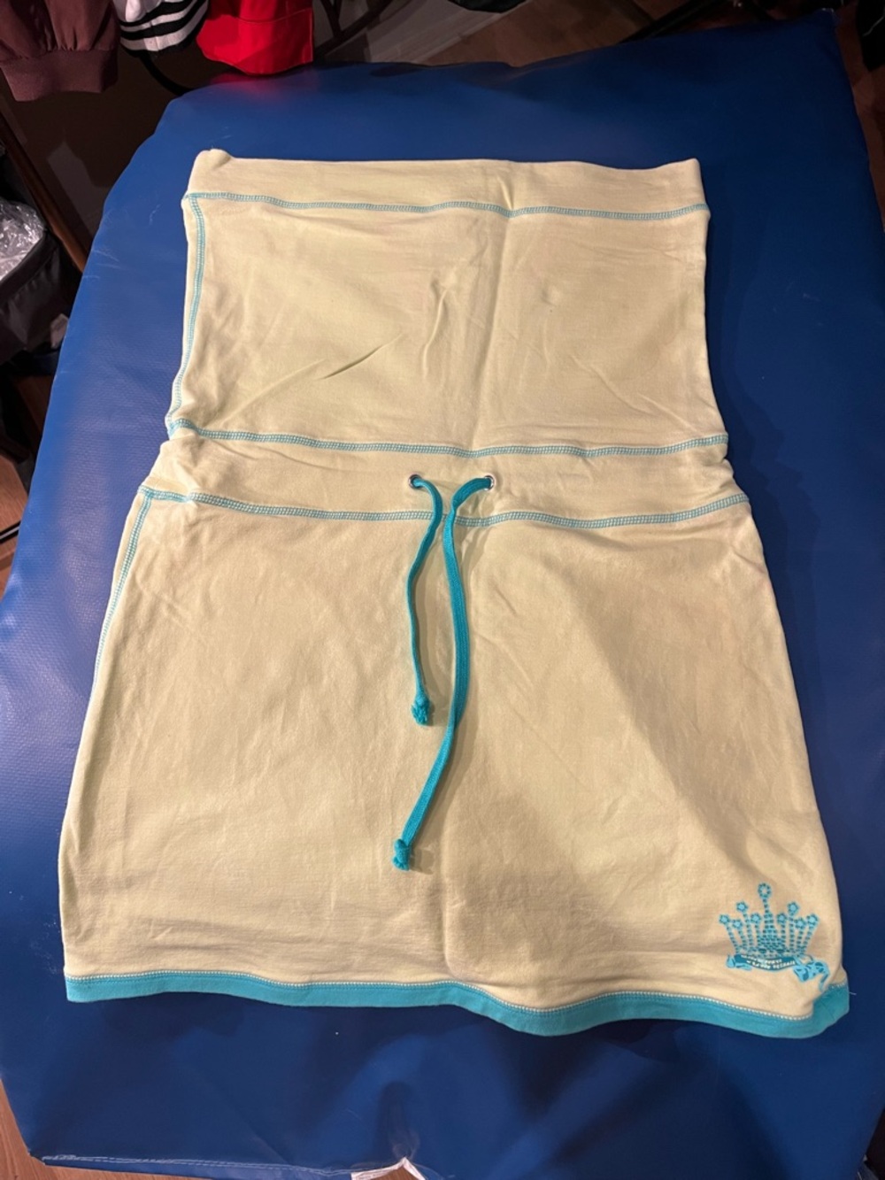 Yellow Tube Dress with Teal Trim and Crown Detail